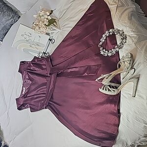 Kasper Burgundy Silk Sleeveless full A-Line Flare Dress Mother Of The Bride